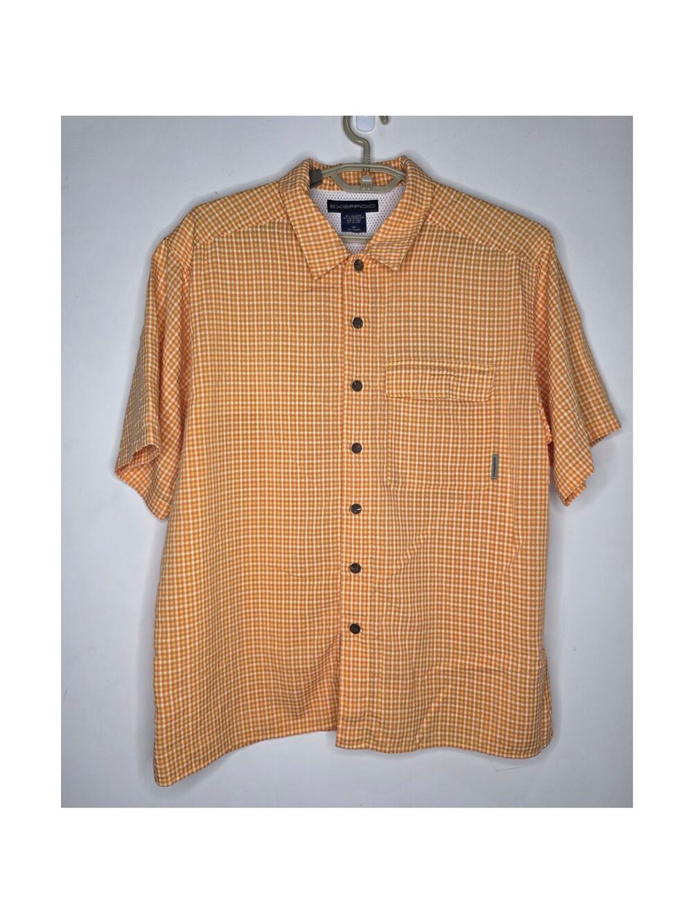 ExOfficio orange plaid short sleeve button down shirt - medium